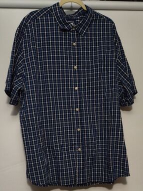 Basic Editions Blue Plaid Short-Sleeve Button-Down Shirt
